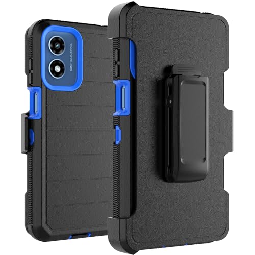 Coque Moto G Play 2024 4G avec clip ceinture et protection écran intégrée - Noir/Bleu