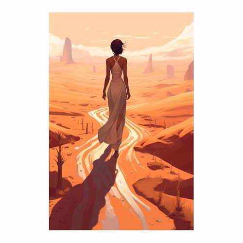 Poster vintage fille sur toile orange 70x100 cm pour décoration salon