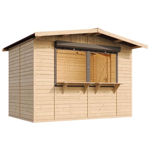 TIMBELA Abri de Jardin en Bois M150Z – Kiosque Bois - Stand Marché avec 2 Fenêtres + Volets roulants, L336xP263xH232 cm / 6 m², Facile à Monter et à...