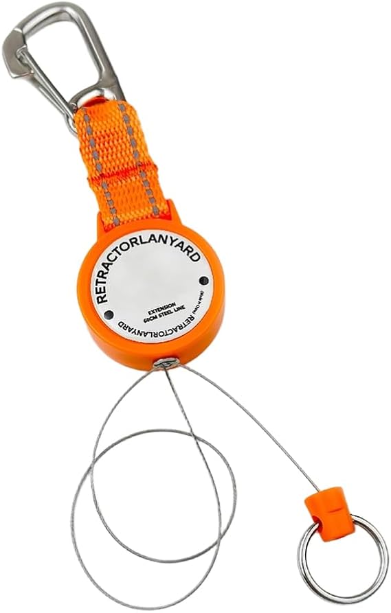 Retractable Diving Lanyard With 316 Stainless Steel Spring For Scuba Gear, Auto Reel Keychain With 80cm Extension, Lightweight Nylon And Shell For Snorkeling, Orange Color(Orange)