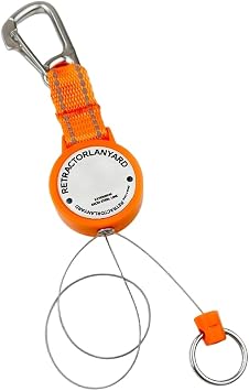 Retractable Diving Lanyard With 316 Stainless Steel Spring For Scuba Gear, Auto Reel Keychain With 80cm Extension, Lightweight Nylon And Shell For Snorkeling, Orange Color(Orange)