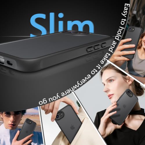 Image of for iPhone 16E /17e Case Translucent Matte Phone Cover, [10 FT Military Grade Drop Protection] Slim Durable Shockproof Protective Bumper (Black, iPhone 16E /17e)