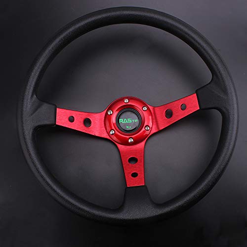 Rastp Universal Racing Steering Wheel,Drifting Deep Dish Steering Wheel 13.8”/350Mm 6 Bolts Grip Vinyl Leather & Aluminum With Horn Button For Car -Red #TOP6