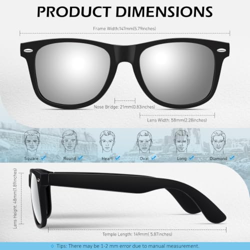 Image of Sunier Polarized Sunglasses for Men and Women, Retro Square Matte Finish UV400 Protection Shades for Driving, Fishing
