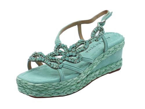 Alma en Pena V241010 Suede Mint Sandalias elegantes para Mujer con Brillantes Verde Cuña Alta, Suede Mint, 40 EU