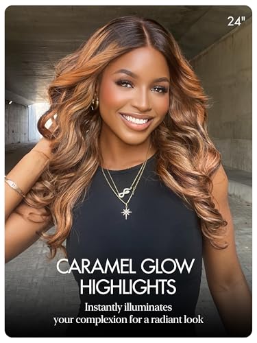 Image of LUVME HAIR All-Day Comfort Loose Body Wave 5x5 Lace Front Wigs Human Hair Glueless Wigs Human Hair Pre Plucked Pre Cut Long Mix Brown Highlight Wig Lace Closure Wigs Frontal Wigs 22 Inches