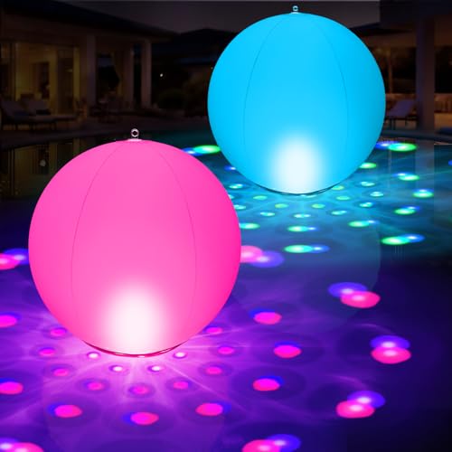2026 Floating Pool Lights Solar Powered,15' Inflatable Waterproof Pool Led Glow Balls,Solar Pool Lights That Float,Color Changing Floating Light Up Ball for Pool Gifts for Pool Owner Outdoor Decor-2PC