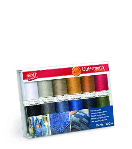 Gütermann - Juego de hilos de coser resistentes de tela vaquera (12 x 100 m, hilo extra resistente)