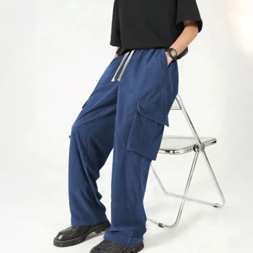 Wide Leg Corduroy Pants Men Cargo High Elastic with Pockets Men Sweatpants Casual Classic Regular Workout Trousers2
