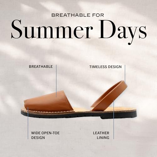 Image of The Spanish Sandal co Classic Flat Sandals for Women, Dressy Soft Leather Peep Toe Sandals for Women, Versatile Casual Slip-on Flats