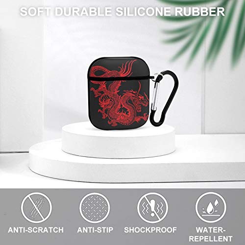 Red Chinese Dragon Airpods Case Cover For Apple Airpods 2&1 Cute Airpod Case For Boys Girls Silicone Protective Skin Airpods Accessories With Keychain #TOP2