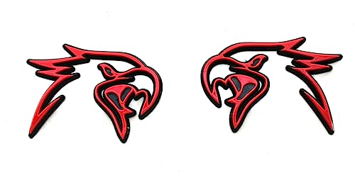 Image of Pair Custom HELLHAWK Emblem Replacement for Trackhawk Fender Door 3D Badge Hellcat Style Head (Red)