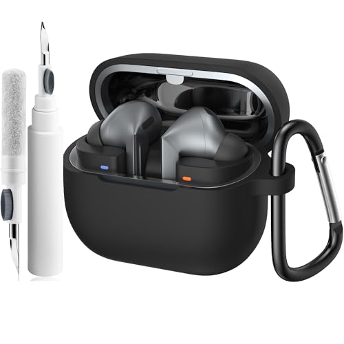 YLK Funda Compatible con Samsung Galaxy Buds 3 / Buds 3 Pro con Kit de Limpieza, Funda Silicone con Hebilla, Carga Inalámbrica (Negro)
