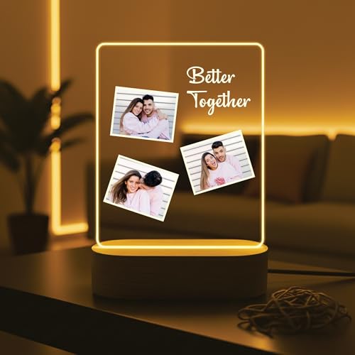 Image of Giftplease Personalized Photo Frame with Wooden Base - Custom LED Frame for Couples - Valentine's Day for Boyfriend, Girlfriend, Husband, or Wife - Romantic Anniversary & Wedding Keepsake Decor