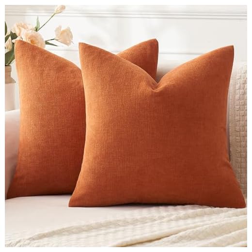 MIULEE Burnt Orange Couch Pillow Covers 18x18 Inch, Set of 2 Soft Chenille Fall Decorative Square Throw Pillow Covers Farmhouse for Sofa Living Room Bed
