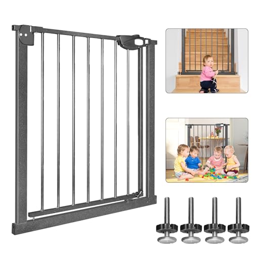 LZQ Stair Safety Gate, Double Lock Extra Secure Metal Door Safety Gate for Clamping, Black, 75-85 cm, Door Gate Clamping Gate, 90° Stop, Closes Automatically