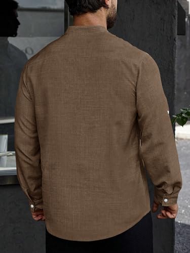 Image of GRECIILOOKS Kurta for Man | Shirt for Man Regular Fit | Mens Casual Shirts | Linen Shirt for Man's | Full Sleeve Shirts for Mens Stylish | Mandarin Collar | Kurta Placket Style