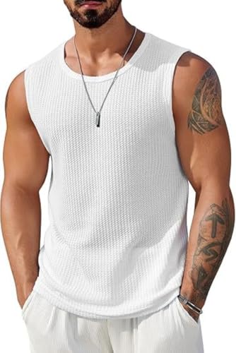 WINKEEY Mens Vest Sleeveless Plain Tank Top Men Casual Comfort Breathable Summer Training Workout Sports Vests Shirts for Mens UK,White S