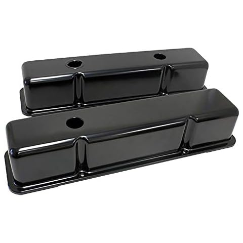 1958-86 Compatible/Replacement for Chevy Small Block 283-400 Tall Smooth Steel Valve Covers - Black Cover