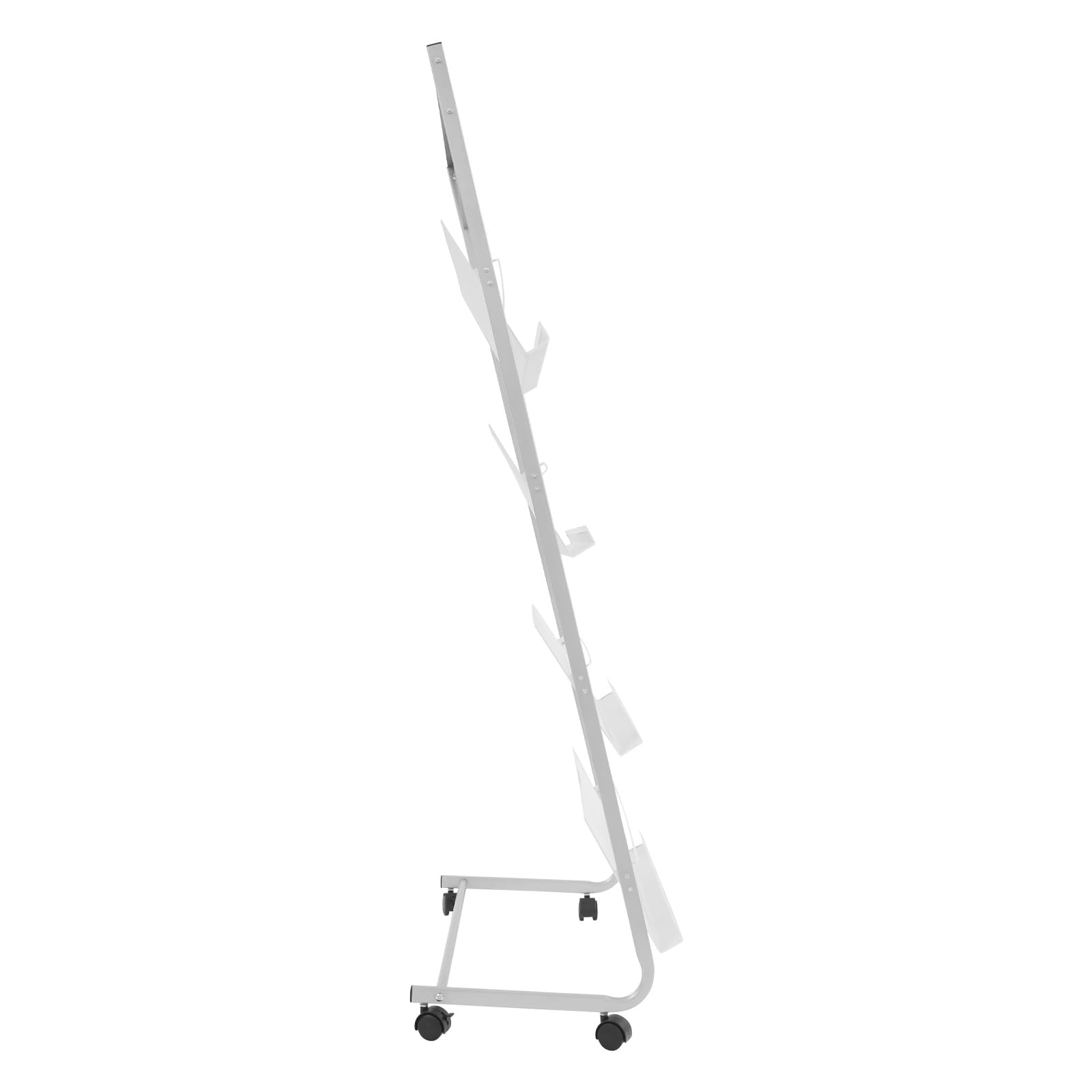 Portariviste a 4 ripiani, in argento, con ruote, per atelier, biblioteche, uffici, 63 x 36 x 148 cm