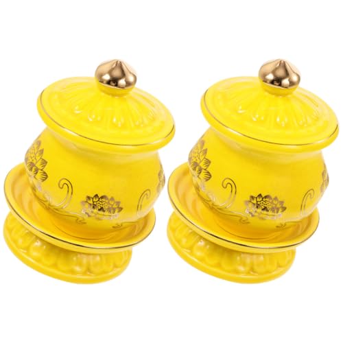 Coupes d'eau pour rituel à domicile en céramique jaune décorative - 2