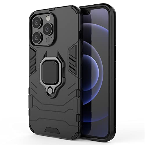 ZZHAO Coque pour iPhone 13 Pro, 2 en 1 Armour Robuste Hybrides Armure Defender TPU + PC Case Cover 360° Support Rotatif [Fonctionne avec Support De Voiture Magnétique] Étui Housse, Noir Cover