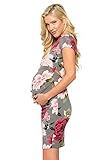 My Bump Women's Maternity Bodycon Causual Short Sleeve Mama Dress(Made in USA) (Medium, Grey/Mauve SKAJ)