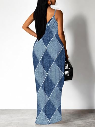Image of Women's Summer Maxi Dress Spaghetti Strap Floral Boho Beach Long Sundress with Pockets