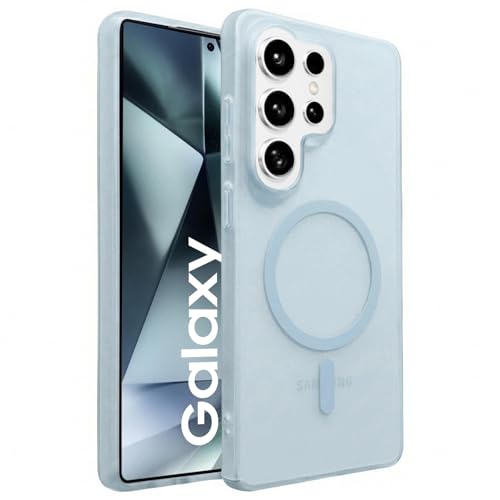 Image of DIZORO Matte Case for Samsung Galaxy S24 Ultra Compatible with MagSafe, Camera Lens Full Protection, Shockproof Translucent Frosted TPU Soft Phone Cover, Anti-Fingerprint (Blue)