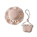 Voberry Gekräuselter Strohhut und Kleine Tasche Set Mädchen Sommerhut Strandhut mit Farbiger Wollknäuel Dekoration Sonnenhut Schultertaschen Tote Bag Strandtasche für Urlaub Outdoor-Aktivitäten VOB01