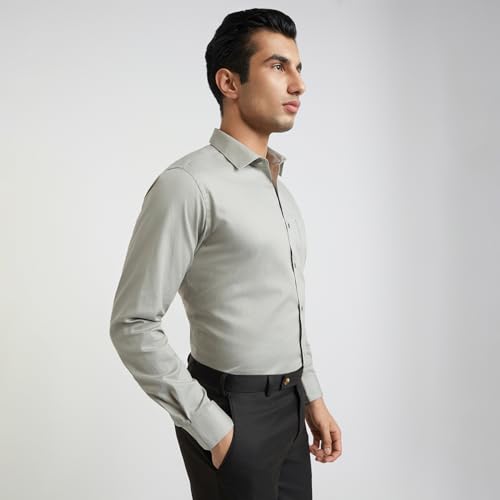 Image of Raymond Men's Slim Fit Solid Pattern Pure Cotton Full Sleeve Semi Cut Away Collar Formal Shirt