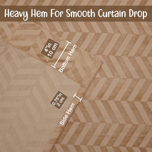 Image of 100% Room Darkening Long Curtains 8 Feet, Beige | Embossed Panels Light Block Mild Thermal Insulated & Noise Reducing Room Darkening Curtains (Beige, 96 Inch)
