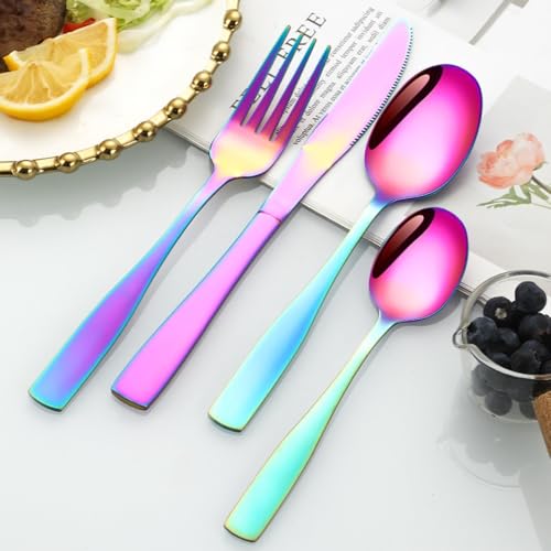 Image of Clovis Stainless Steel Flatware Set 8 Pieces, Titanium Plated Mirror Finish, Cutlery Set for 2 with Knife Fork Spoon and Teaspoon, Rainbow