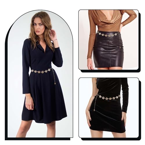 Bremorou 39.7 Inch Adjustable Metal Waist Chain Women Gold Leaf Belt Body Belly Belt Chains Vintage Jewelry Accessories Women's Boho Waists Skinny for Dresses Jeans Trousers Country Concert Outfit3