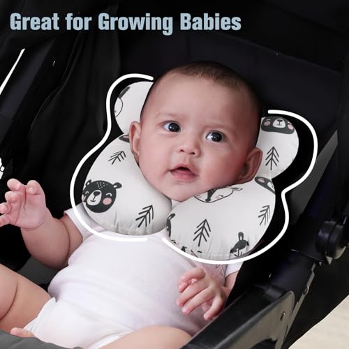 Image of KAKIBLIN Baby Travel Pillow, Upgraded Baby Neck Pillows for Car Seat, Infant Neck Support Pillow for Head and Neck,Newborn Head Support for Car Seat, Stroller, Pushchair(Black Bear)
