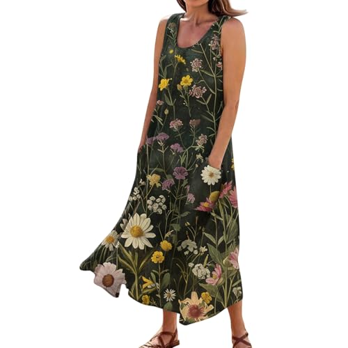 Plus Size Cotton Linen Summer Dresses for Curvy Women 2025 Sleeveless Maxi Vacation Beach Sundresses with Pockets