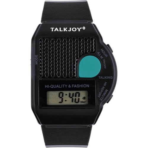 TalkJoy Reloj de Pulsera de Habla hispana, Reloj Digital LCD para invidentes con función de Voz, Anuncio de la Hora y la Alarma, Ideal para discapacitados visuales, menú asistido por Voz, Negro