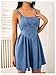 WDIRARA Women's Casual Square Neck Denim Dress Ruffle Hem A Line Mini Dress Blue Small