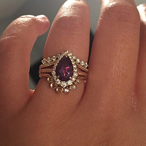 Vintage alexandrite engagement ring rose gold pear shaped bridal stacking Art deco diamond ring unique moissanite ring Anniversary Ring Gift