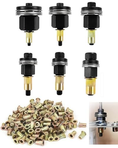 186 Piezas Remaches Roscados Remachadora Manual de Cabezales Kit, Contiene 180 Tuercas, M3, M4, M5, M6, M8, M10, Remachadora de Tuercas Accessori, Juego de Cabezales para Remachar a Mano