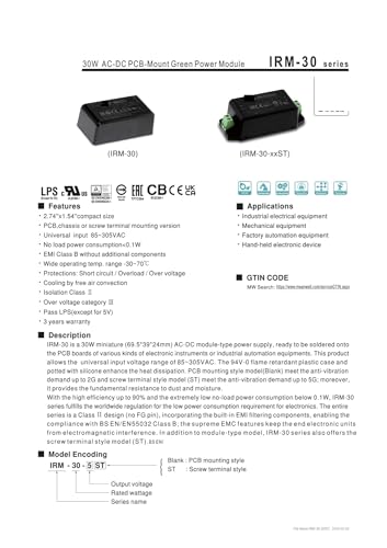 Module d'alimentation IRM-30 à découpage anti-interférence de 30W - 3