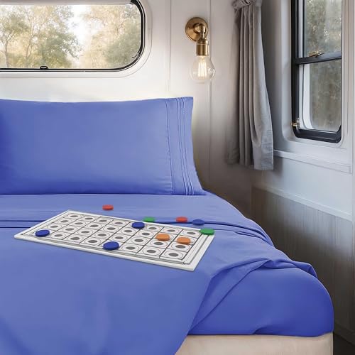 Nestl Royal Blue Short Queen Sheets for RV, Hotel Luxury RV Queen Sheets Set, 4 Piece Fitted Bed Sheet Set and Pillowcases, Super Soft, Wrinkle-Free, and Breathable Camper Bedding