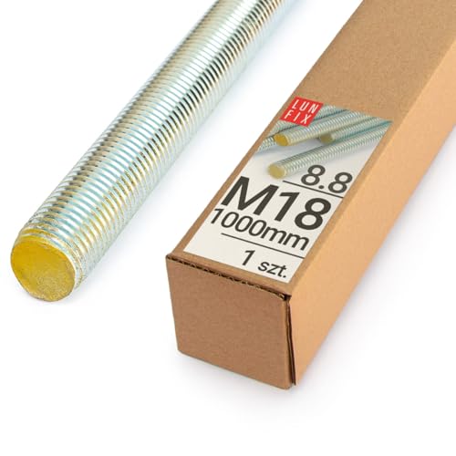 Lun Fix Tige filetée | M18 x 1000 mm | Acier haute résistance 8.8 | DIN 976 | Filetage métrique | Goujon fileté M18 | Vis longue | Fixation industrielle | Montage métal