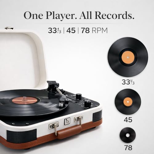 Image of HINISO T601 Bluetooth Vinyl Record Player with Magnetic Cartridge & Diamond Stylus | 3-Speed Suitcase Turntable (33 /45 /78 RPM) | USB & SD Recording | Bluetooth Input & Output | Built-in Speakers