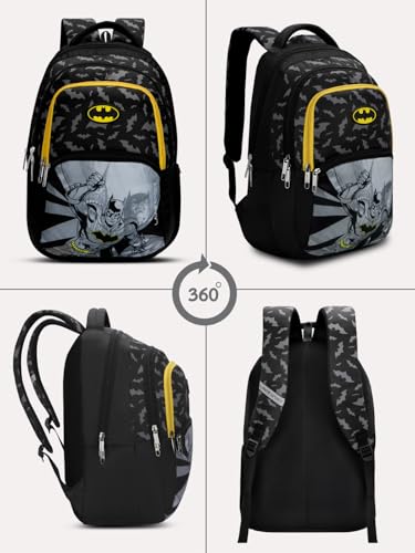 Image of Lavie Sport Batman Knight 30L Black Backpack | Organizer & Bottle Holder | Gift for Men, Women, Boys, Girls | Laptop Sleeve for School & College