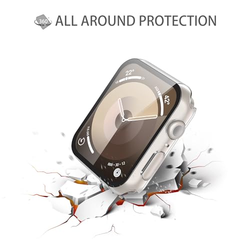 Image of Misxi Case with Screen Protector for 41mm Apple Watch Series 9 /8 /7 | 2-Pack Cover with Tempered Glass for 9 /8 /7, Scratch Resistant Sensitive Touch Protection, 1 Starlight + 1 Transparent