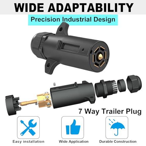 Image of 7 Pin Trailer Plug with Waterproof Seal,RV 7 Way Trailer Connector | Standard 7-way trailer plug for RV and towing applications. Provides secure electrical connection.
