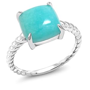 Gem Stone King 925 Sterling Silver 10MM Square Cabochon Sleeping Beauty Green Turquoise Ring For Women (Available 5,6,7,8,9) (Size 8)