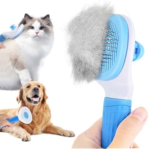 Cat Brush Self Cleaning Slicker Brush with Release Button, Dog Shedding Brush for Grooming, Cat Comb Pet Massage Tool Suitable for Long or Short Pet Hair Cleaner, Removes Tangles & Loose Fur Cover