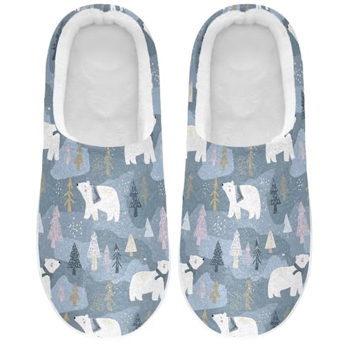 Fuzzy Memory Foam Slippers for Women/Men Polar Bear Tree Pattern Fluffy Winter House Shoes Indoor and Outdoor2